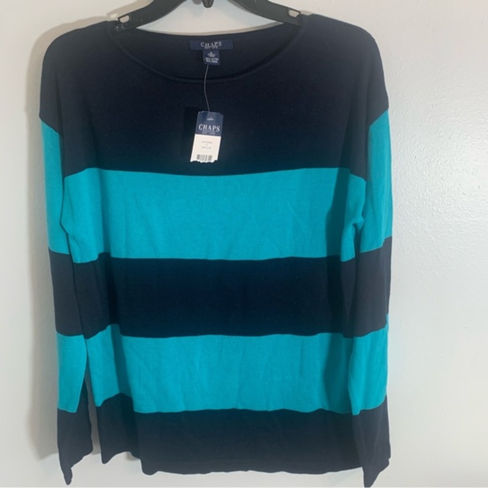 Chaps Navy & Teal Striped Lightweight Sweater Ladies Size Small NWT